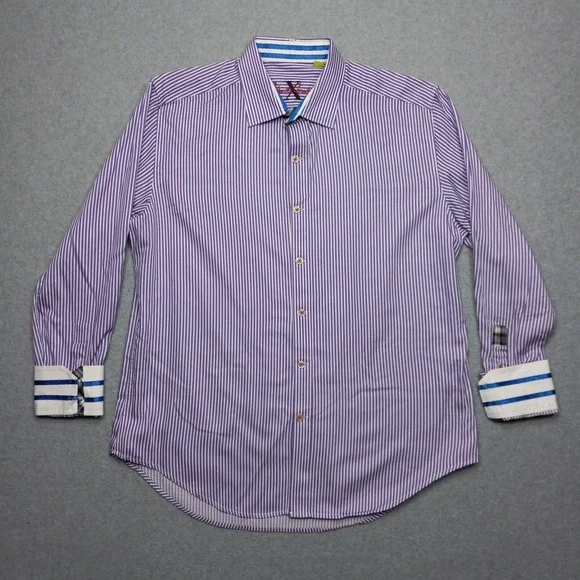 Robert Graham Shirt Large Tailored Fit Flip Cuff‎ Striped Luxury Designer - Picture 2 of 13